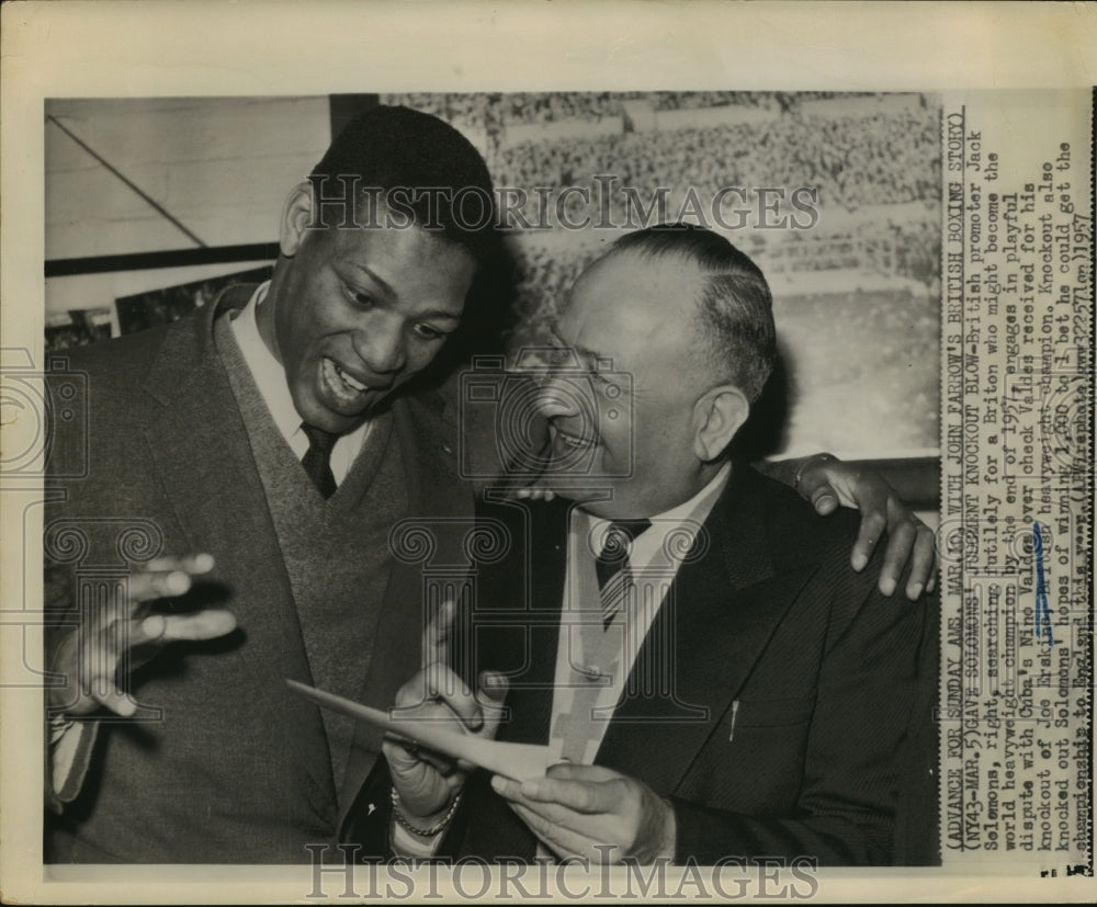 1957 Press Photo British Promoter Jack Solomons & Heavyweight Nino Valdes- Historic Images