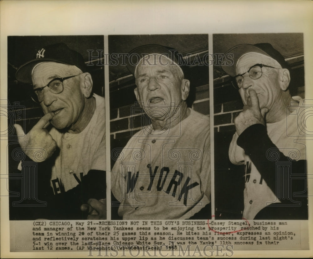 1958 Press Photo Casey Stengel Manager of New York Yankees - sbs05557- Historic Images