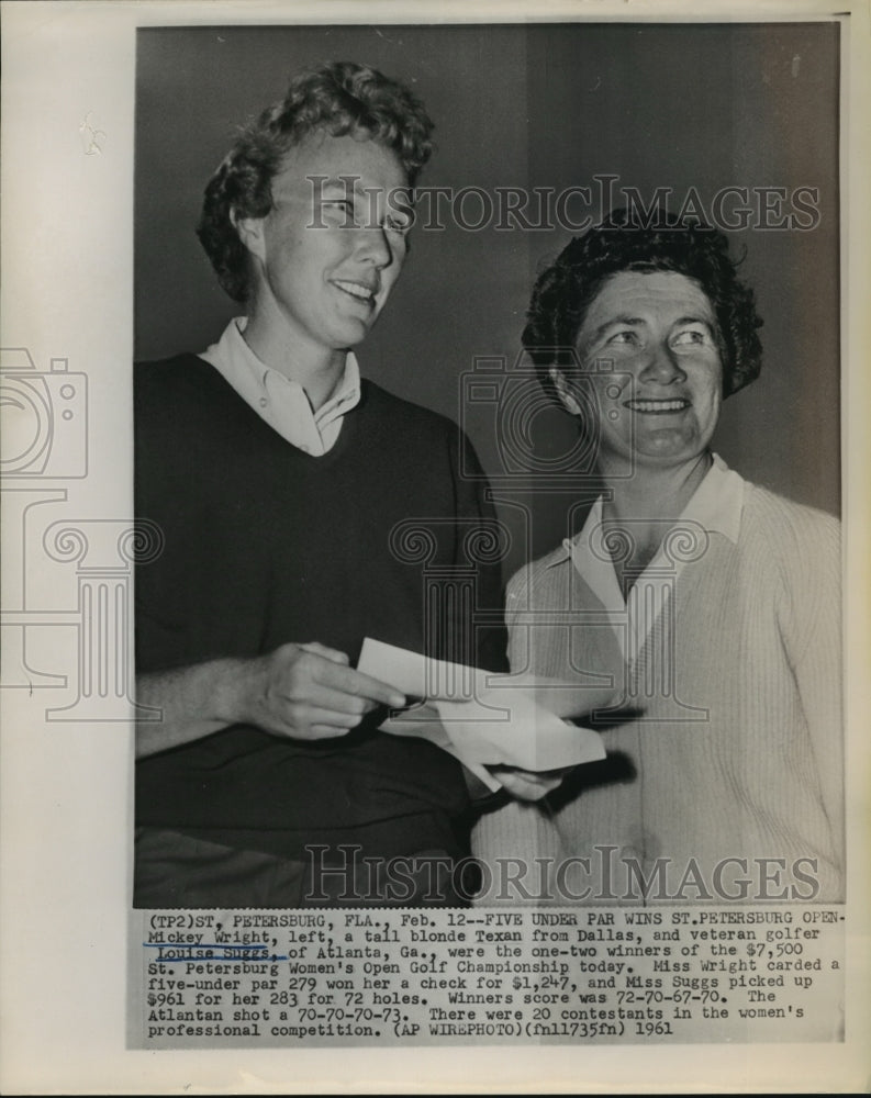 1961 Press Photo Mickey Wright, Louise Suggs at St Petersburg Golf Championship - Historic Images