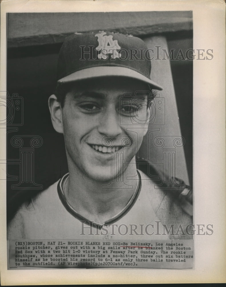 1962 Press Photo L.A. Angels rookie Bo Belinsky blanks Red Sox at Fenway - Historic Images