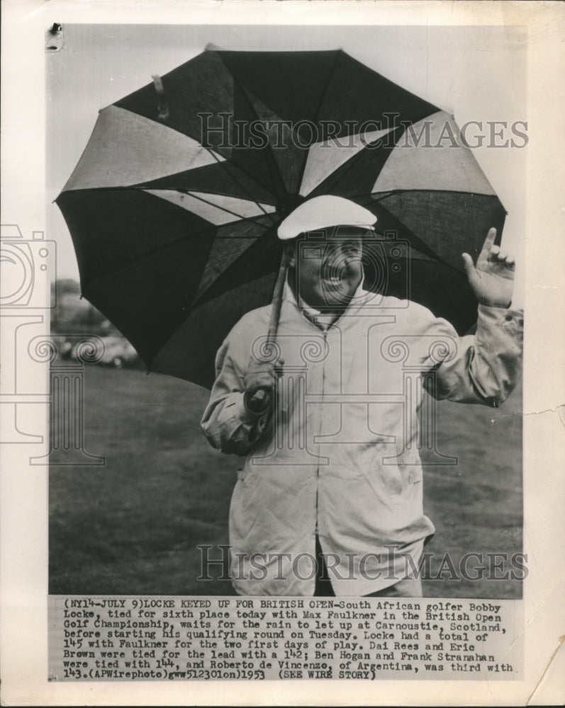 1953 Press Photo Bobby Locke tied for 6th with Max Faulkner at British Open - Historic Images
