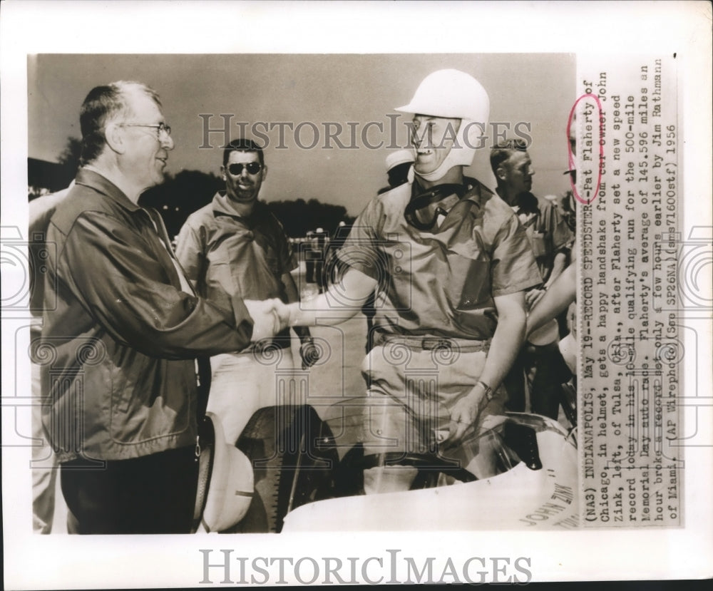 1956 Press Photo Pat Flaherty after winning qualifying run, Indy 500 Race- Historic Images