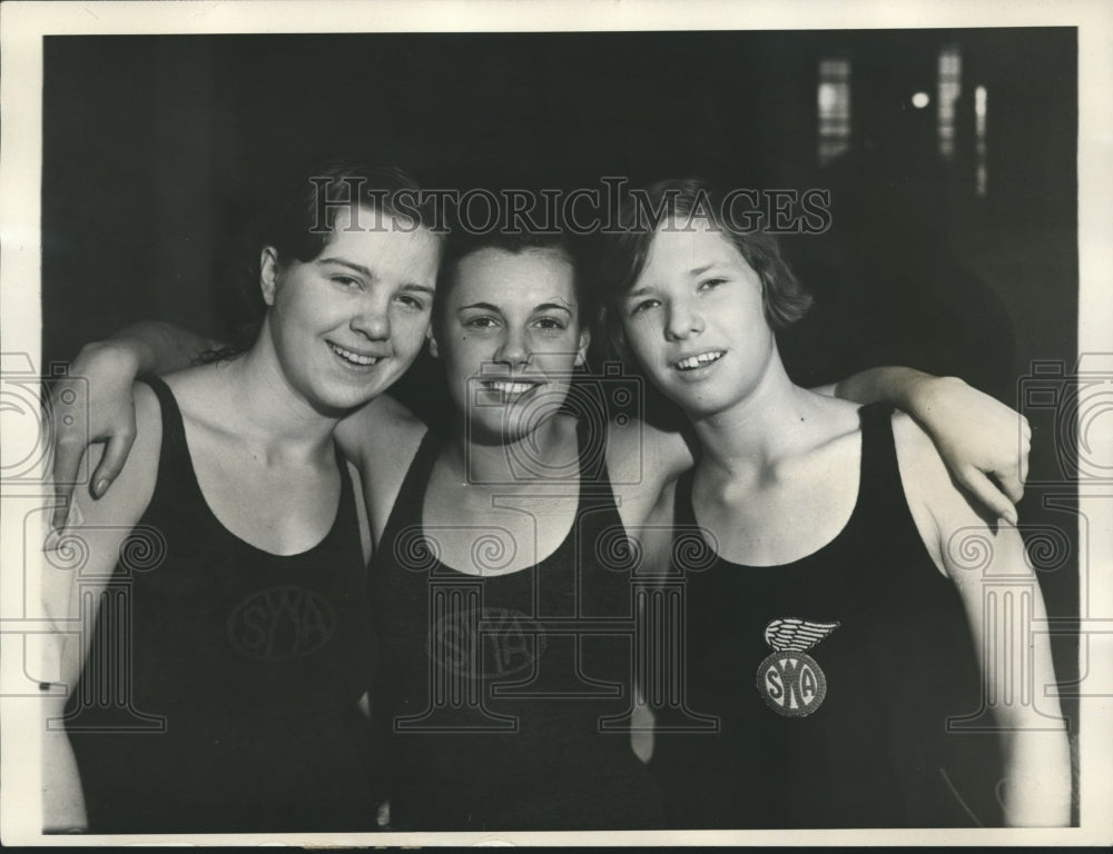 1931 Press Photo AAU swim champs Lisa Lindstrom, Eleanor Holm, Constance Hane - Historic Images