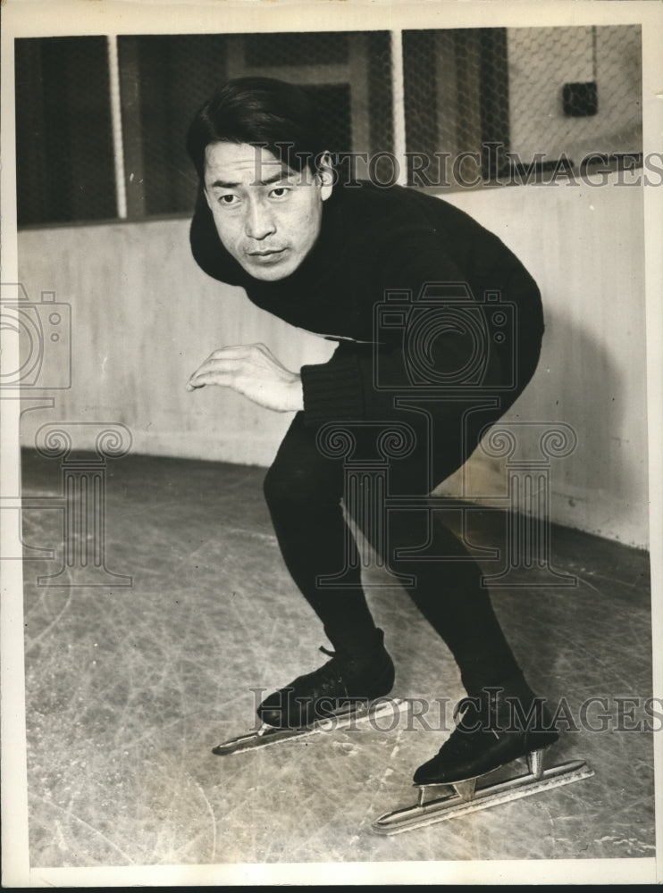 1932 Press Photo Tomeju Uruma Skating Champion works out for Olympics - Historic Images