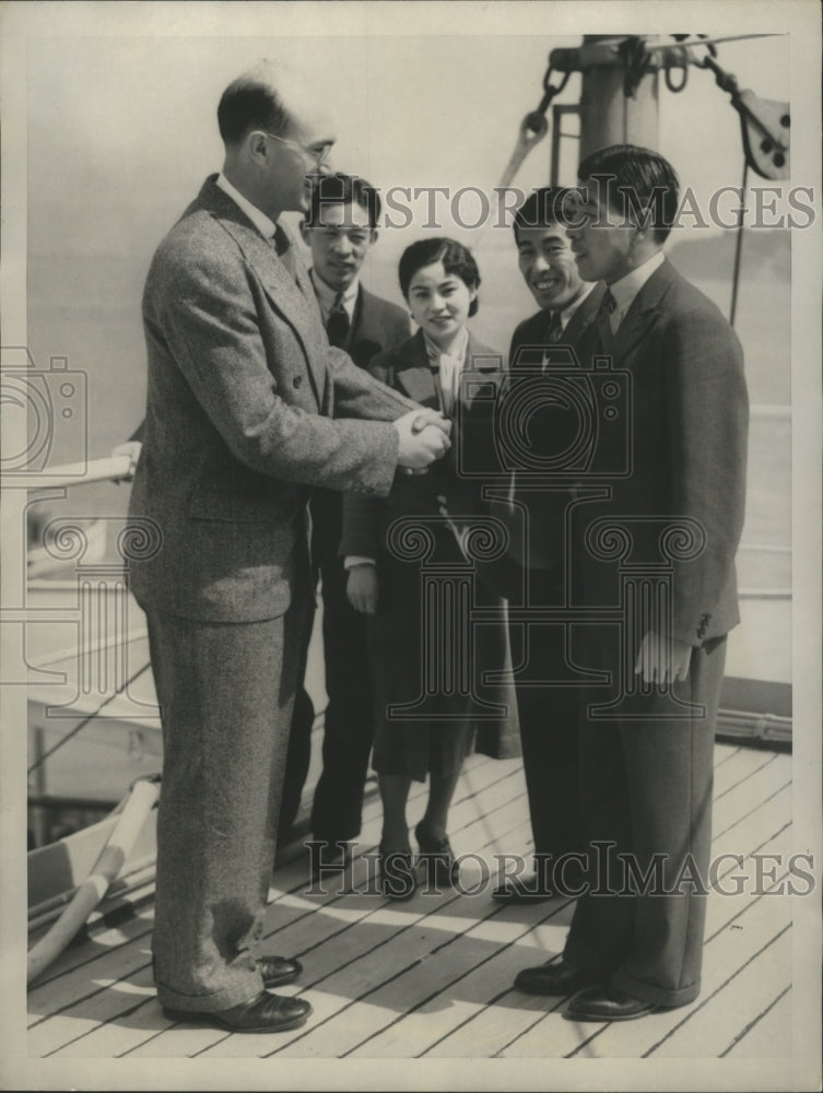 1937 Press Photo Bud Chandler, Mr.. &Mrs. Hideo Nishimuro,Fumiteru Nakano- Historic Images