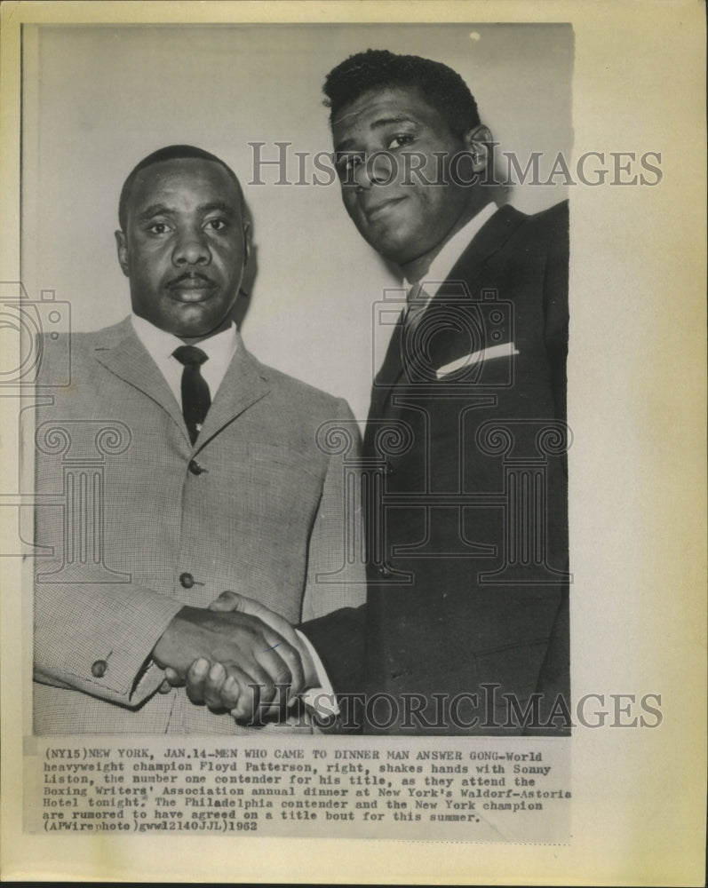 1962 Press Photo Heavyweight Champ Floyd Patterson with Sonny Liston - sbs07923 - Historic Images