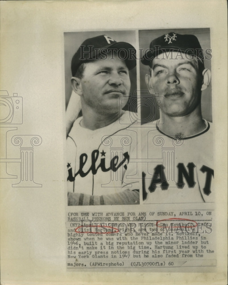 1960 Press Photo Lou Novikoff, Clint Hartung newcomers who didn't make it - Historic Images