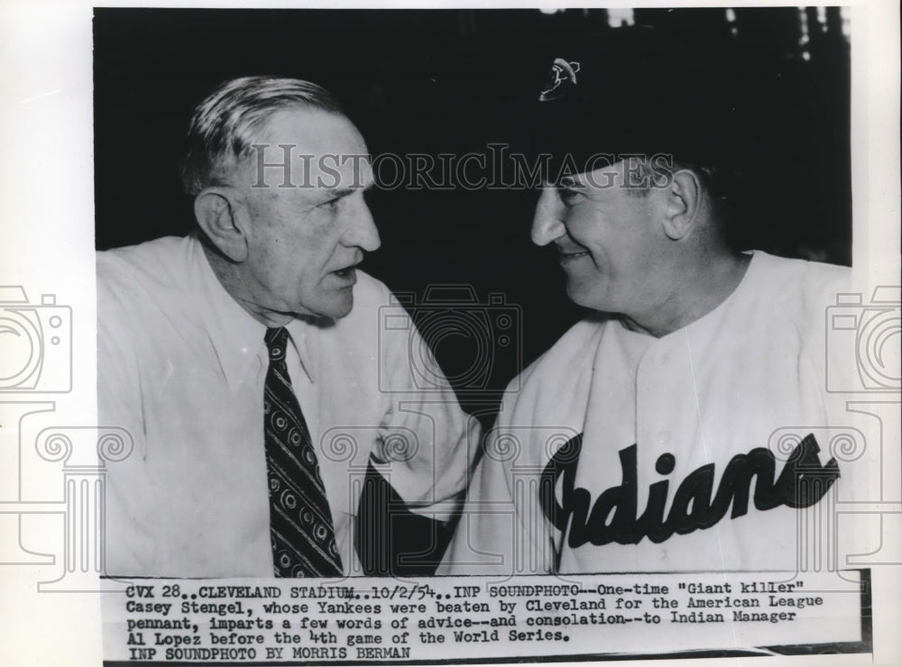 1954 Press Photo Casey Stengel with Indians Manager Al Lopez before World Series - Historic Images