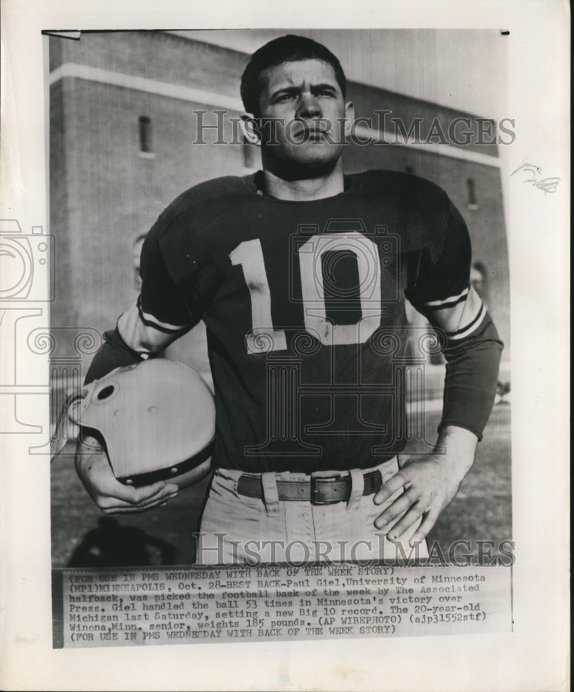 Press Photo Paul Fiel University of Minnesota Football Player - sbs08649 - Historic Images