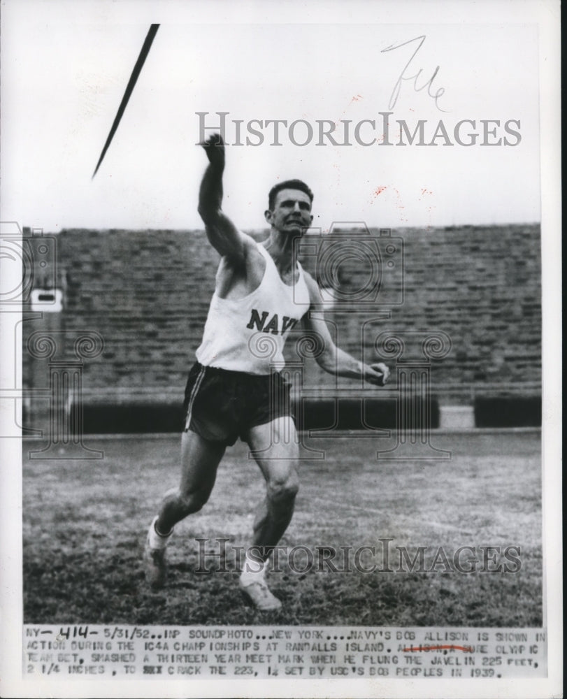 1952 Press Photo Navy's Bob Allison NCAA Championships at Randalls Insland - Historic Images