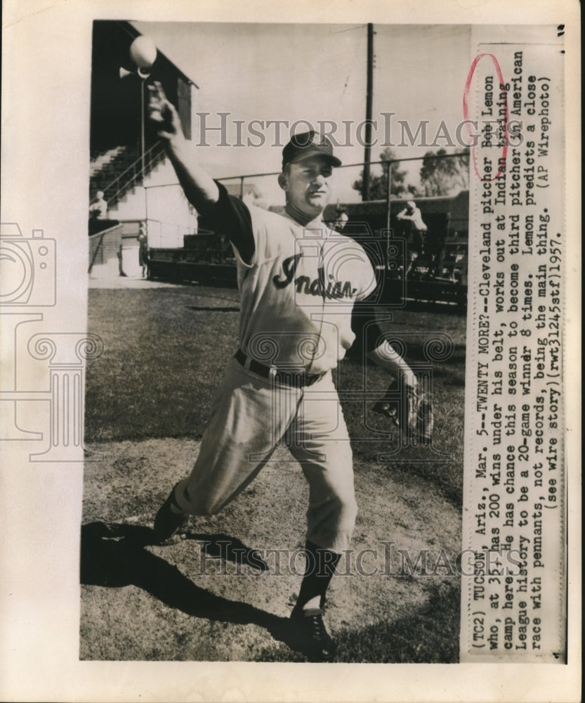 1957 Press Photo Cleveland Pitcher Bob Lemon at Indian Training camp - sbs08755 - Historic Images