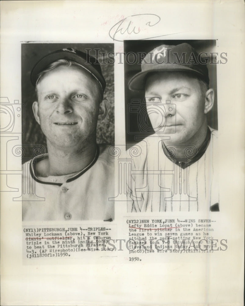 1950 Press Photo Whitey Lockman New York Giants & Eddie Lopat - Historic Images