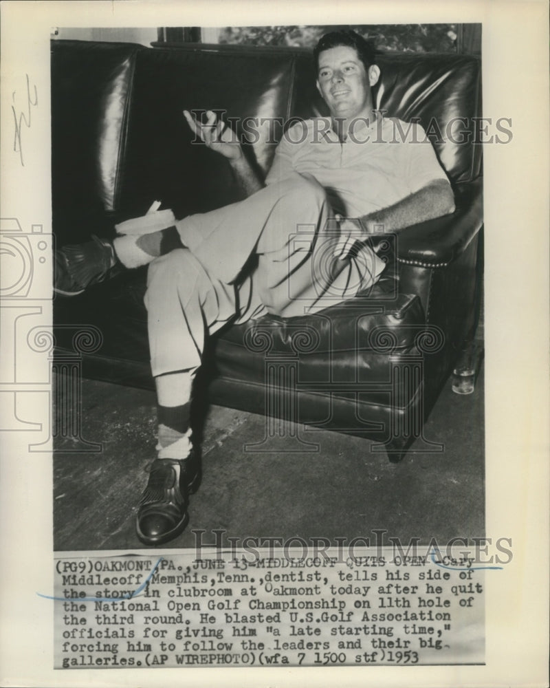 1953 Press Photo Cary Middlecoff after quitting National Open Golf Championship - Historic Images