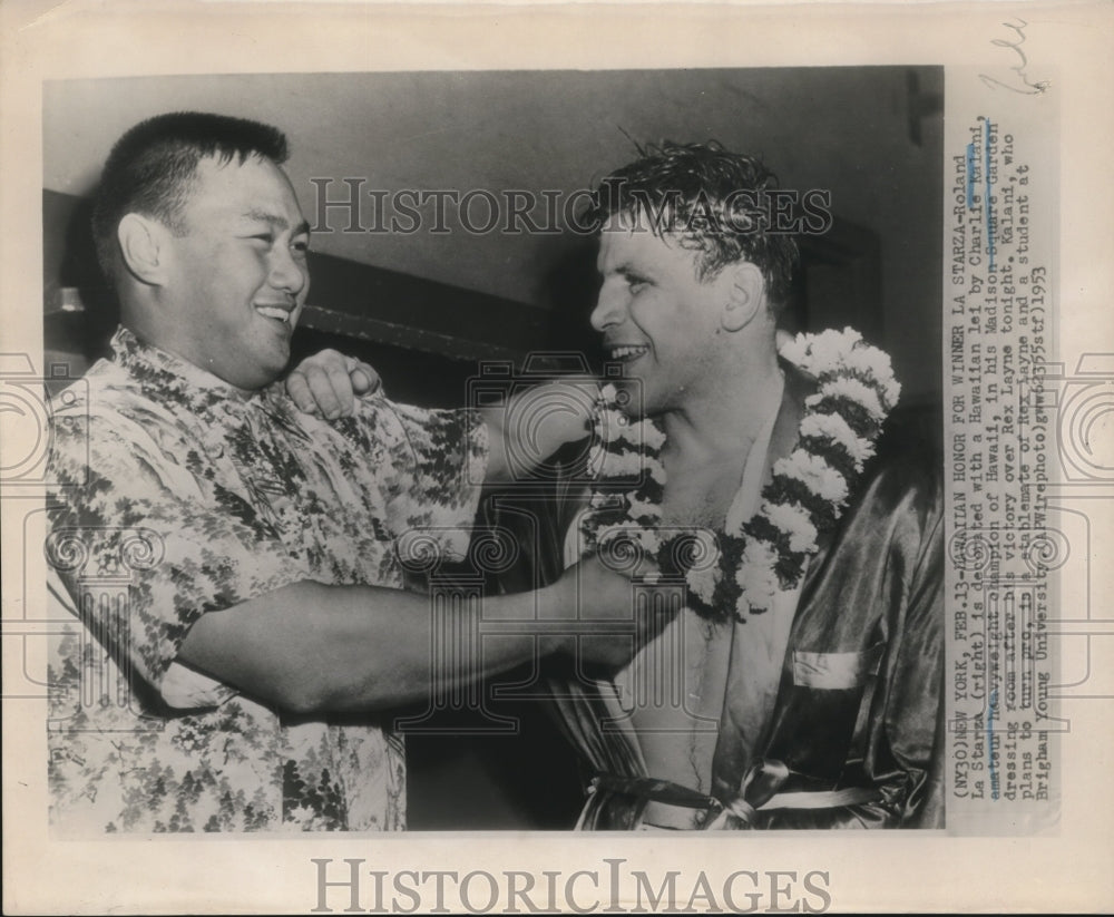 1953 Press Photo Roland La Starza & Charles Kalani at Madison Square Garden - Historic Images