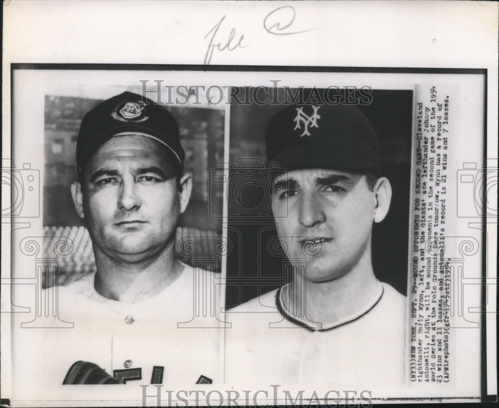 1954 Press Photo Cleveland Righthander Early Wynn Giants Johnny Antonelli- Historic Images