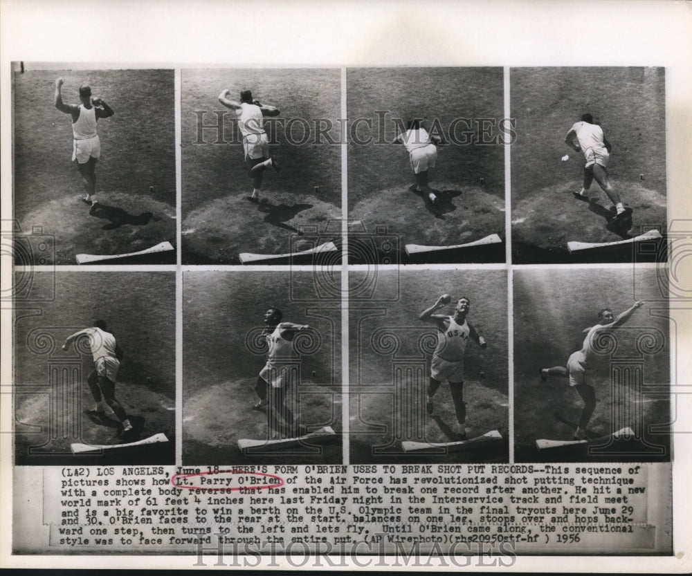 1956 Press Photo Lt.Parry O'Brienof air force tries to break shot put record - Historic Images