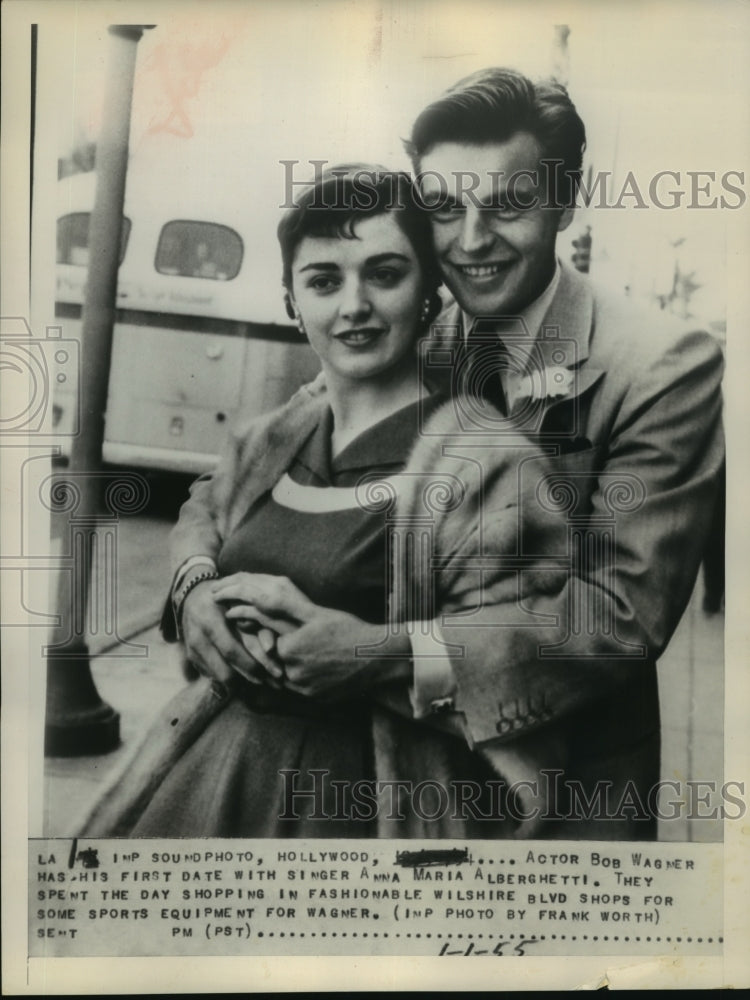 1955 Press Photo Actor Bob Wagner on date with singer Anna Maria Alberghetti- Historic Images