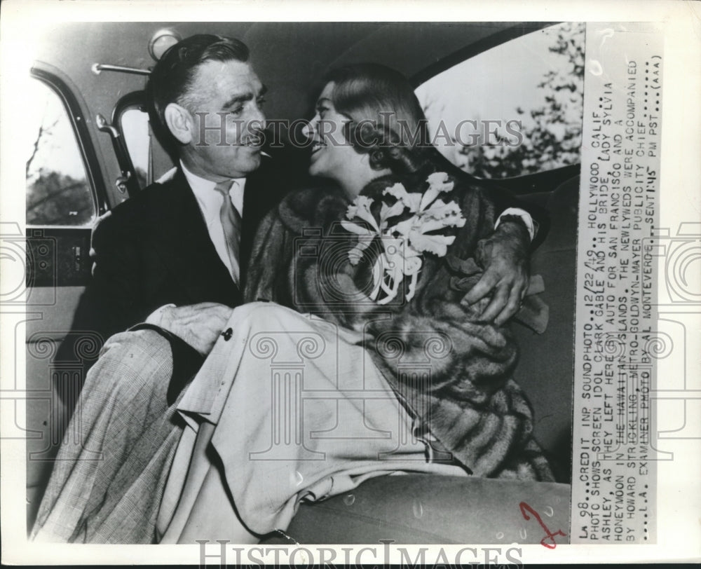 1949 Press Photo Clark Gable and bride, Lady Sylvia Ashley leave for honeymoon - Historic Images