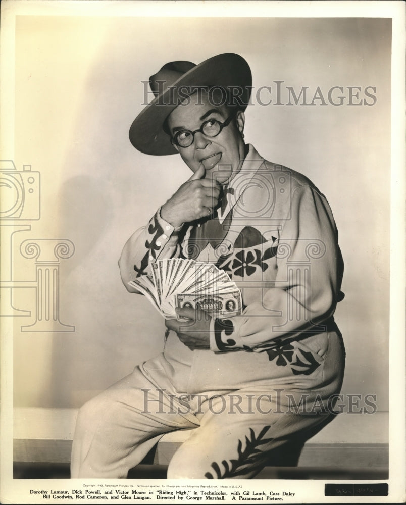 1943 Press Photo Victor Moore in the western musical comedy "Riding High" - Historic Images