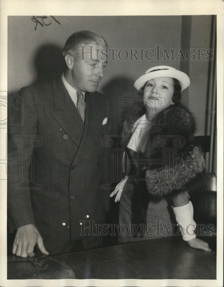 1934 Press Photo Actors Skeets Gallagher & Arline Judge in Court for Brown Trial - Historic Images