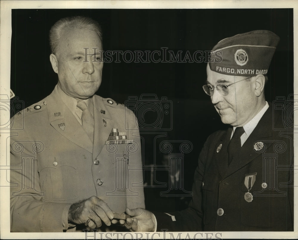 1942 Press Photo Maj Gen James Ulio Accepts Medal for Douglas MacArthur-Historic Images
