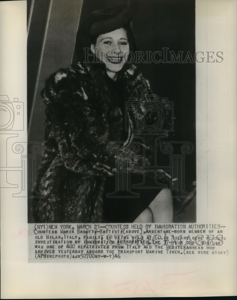 Press Photo Countess Maria Bagatti-Battisti aboard Transport Marine Tiger-Historic Images
