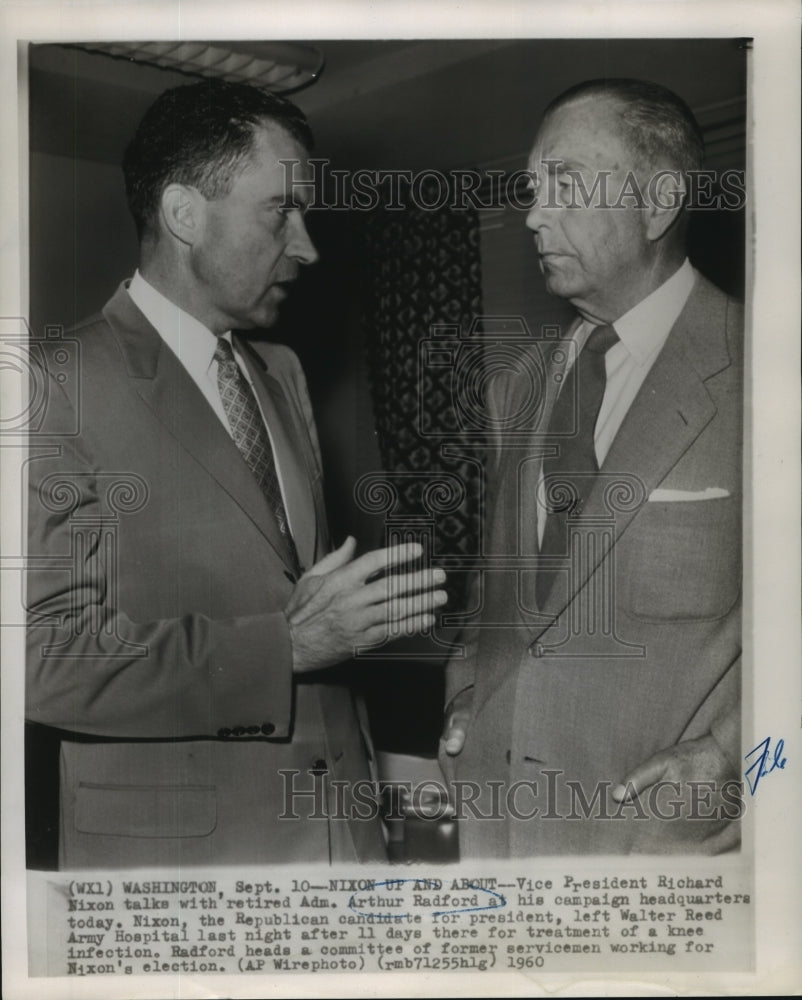 1960 Press Photo Vice President Richard Nixon with Arthur Radford on Campaign-Historic Images