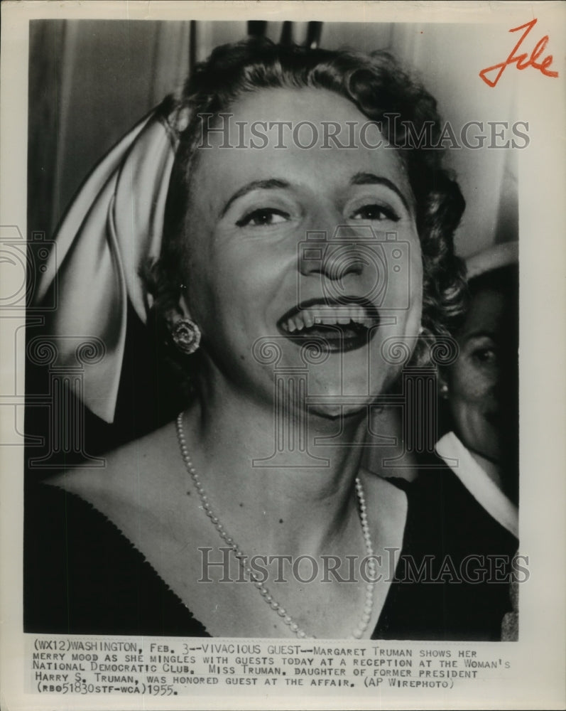 1955 Press Photo Margaret Truman at Women's National Democratic Club Reception-Historic Images