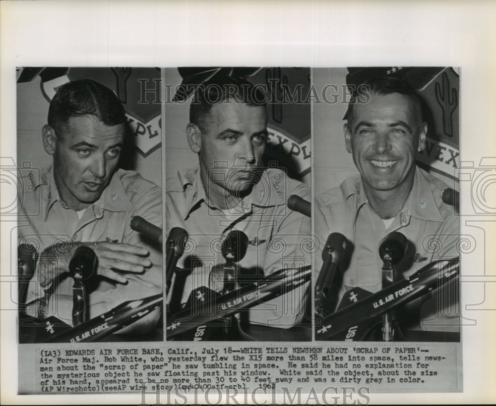 1962 Press Photo Air Force Major Bob White in News Conference after Space Flight-Historic Images