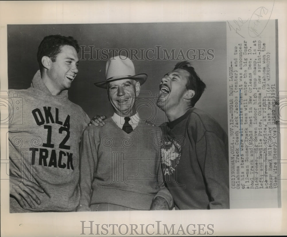 1951 Press Photo Oklahoma Track Coach Jack Jacobs Announces Sugar Bowl Entrance - Historic Images