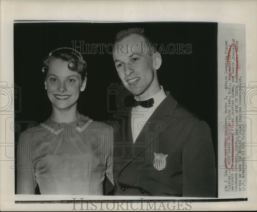 Press Photo World Champion Figure Skaters Carol Heiss and David Jenkins - Historic Images