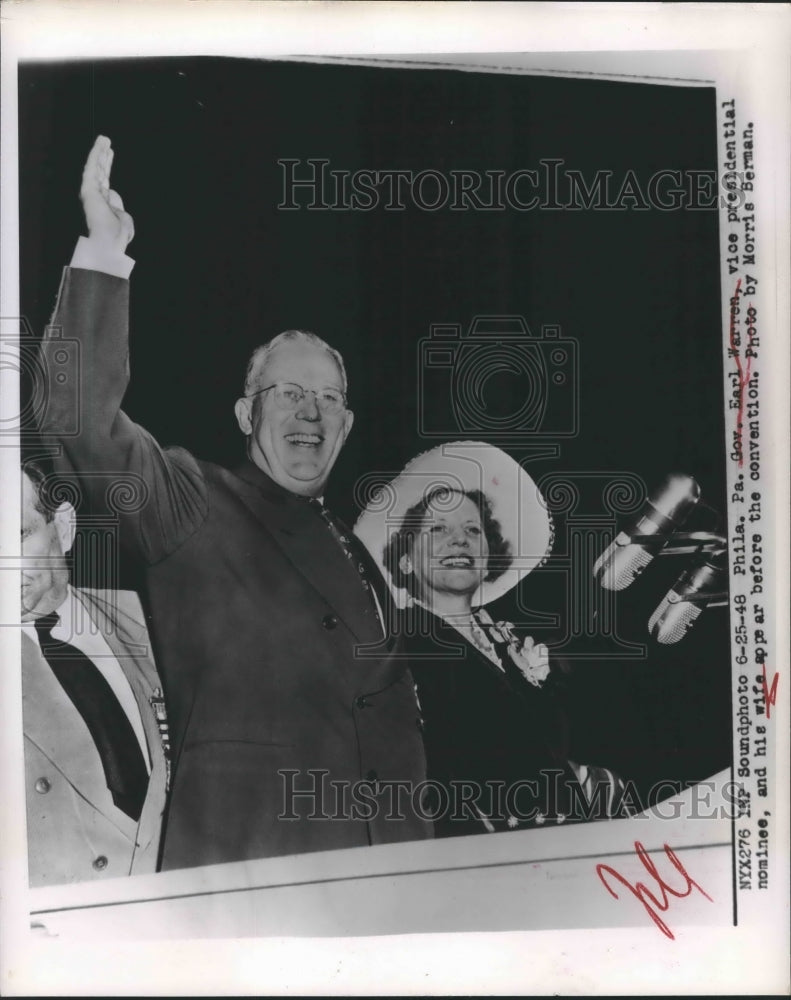 Philadelphia Gov Earl Warren and Wife Appear Before Convention-Historic Images