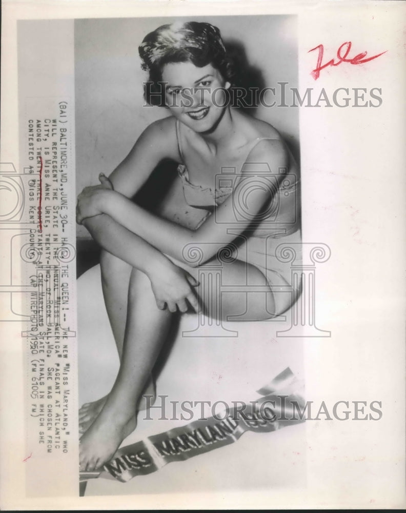 1950 Press Photo &quot;Miss Maryland&quot; Anne Urie to Represent the State in Ms America-Historic Images
