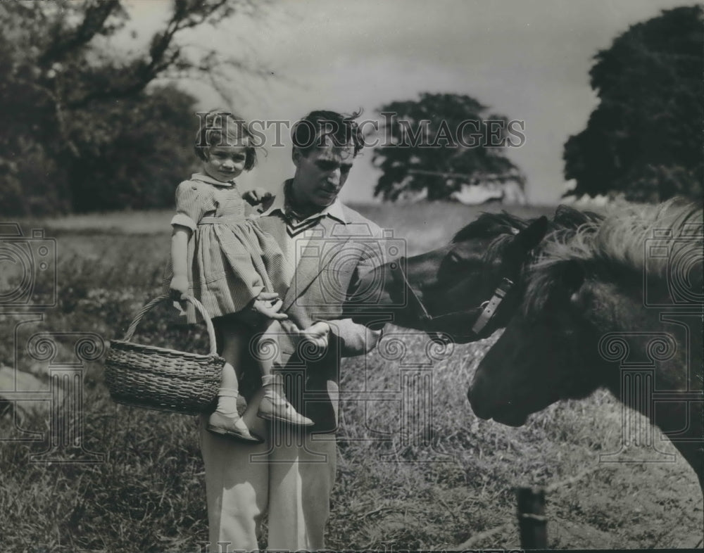 Actor David Farrar Visits Farm near London with Daughter Barbara-Historic Images