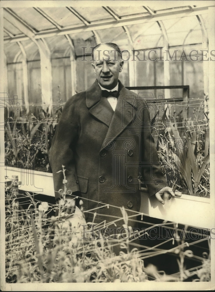 Press Photo Shows Governor Alfred E. Smith in Hothouse at Executive Mansion - Historic Images