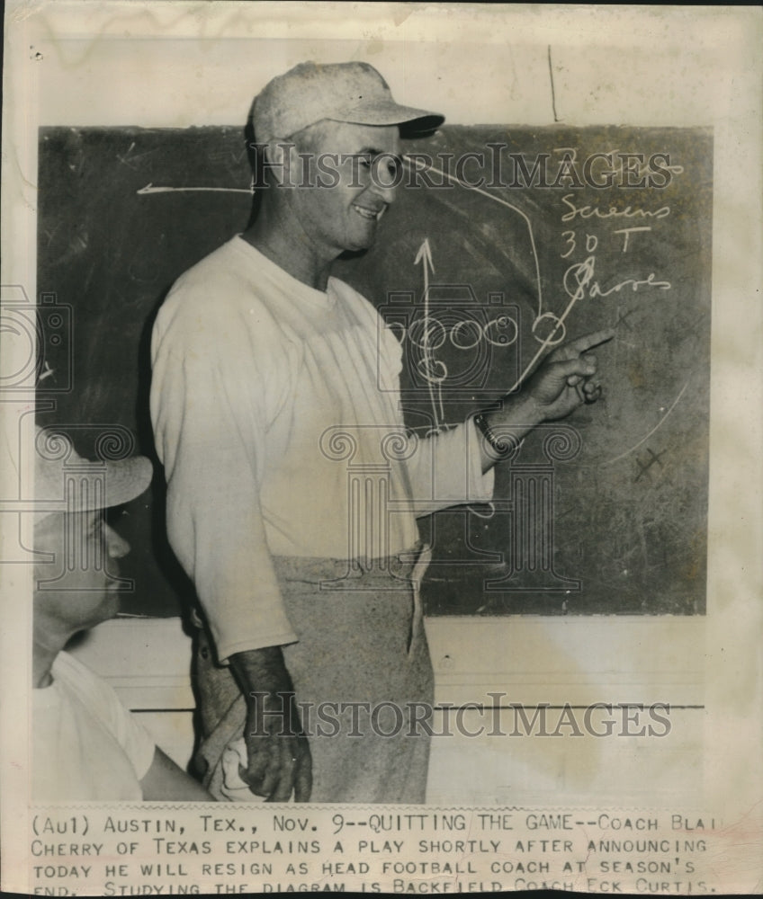 Press Photo Coach Cherry of TX Explains Play After Announcing His Resignation - Historic Images
