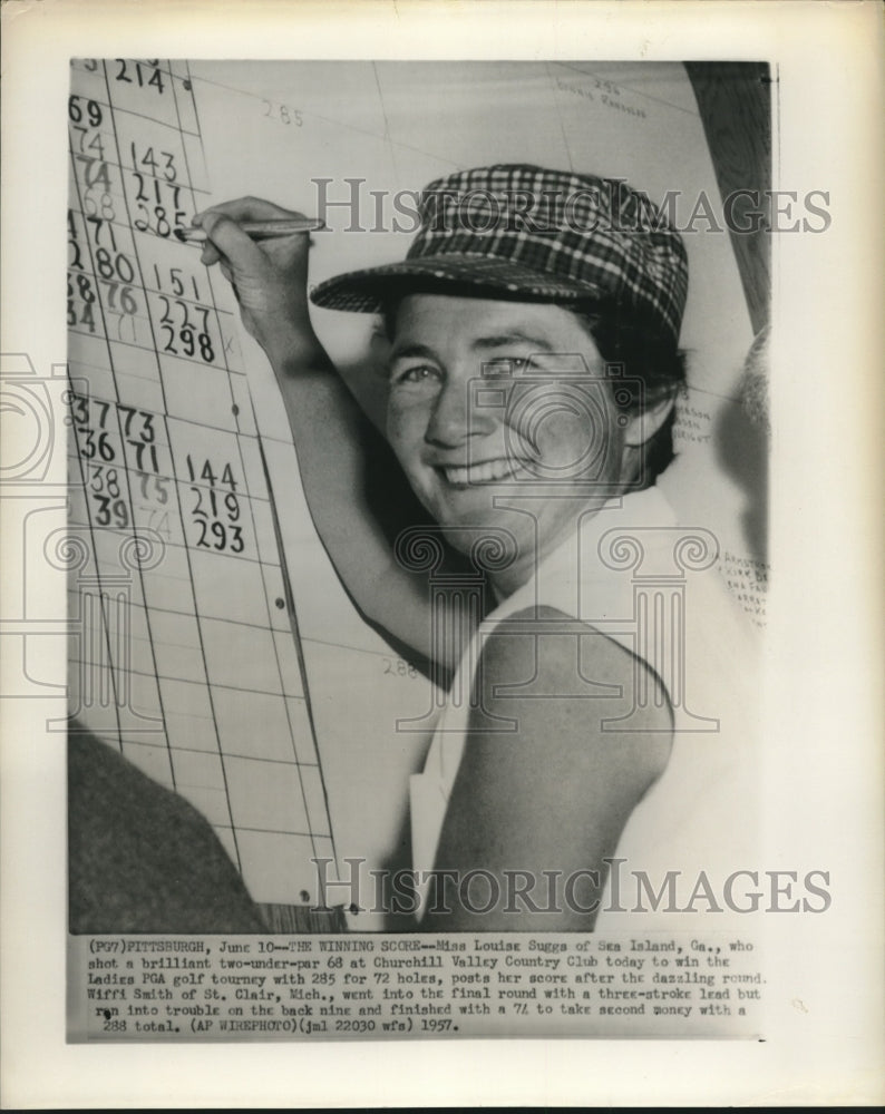 1957 Press Photo Louise Suggs Wins Ladies PGA Golf Tourney at Churchill Valley - Historic Images