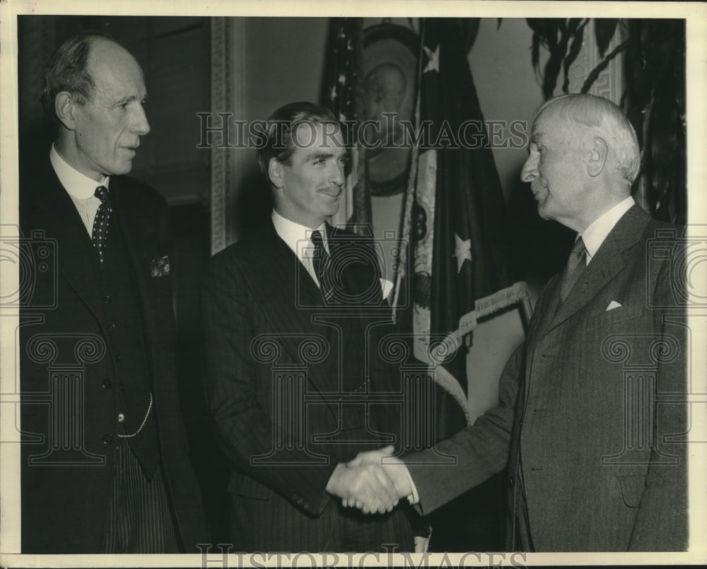 1943 Press Photo Secretary of State Cordell Hull Welcomes Anthony Eden-Historic Images