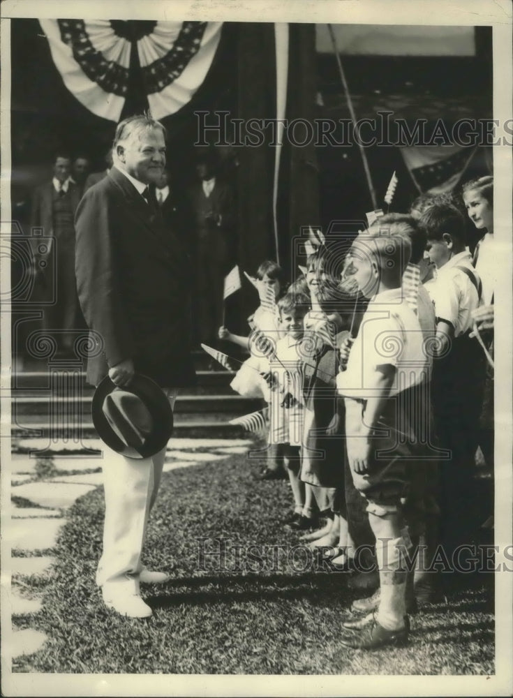 1929 Press Photo Herbert Hoover Inspects Boy Scout Troop at Brighton During Tour - Historic Images
