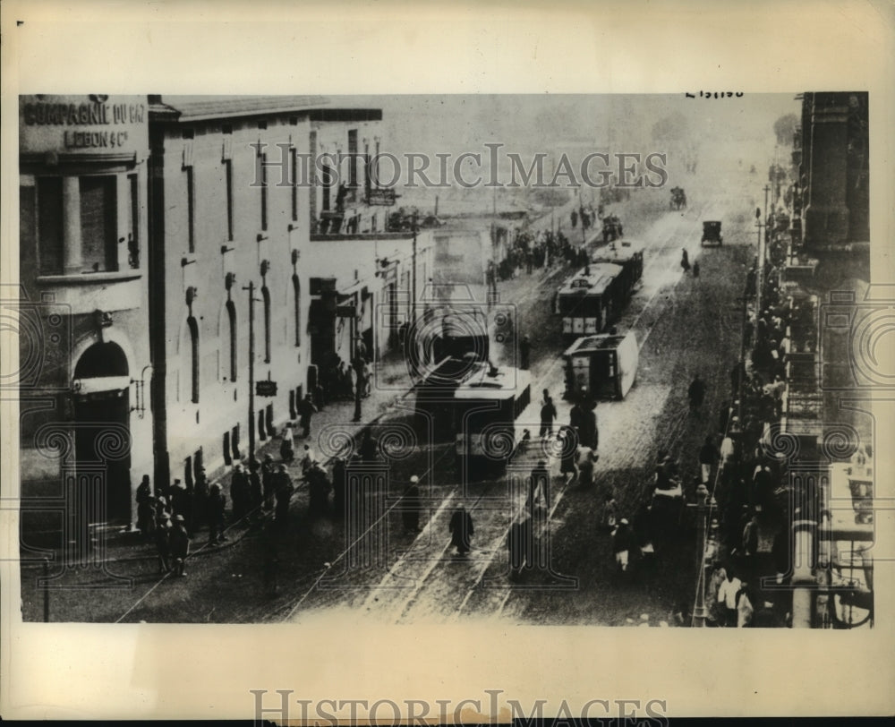 1935 Press Photo Trolley Overturned by Rioters, Revolt Against Britain, Cairo - Historic Images