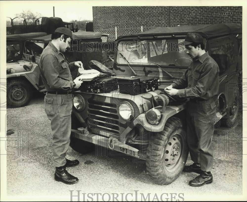 1979 National Guardsmen Joseph Selletti &amp; Frank Scorse checking gear - Historic Images