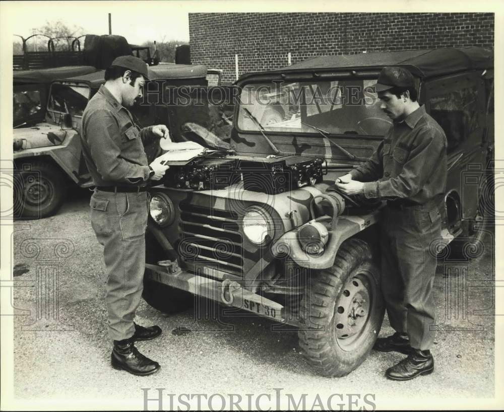 1979 National Guardsmen Joseph Selletti & Frank Scorse checking gear - Historic Images
