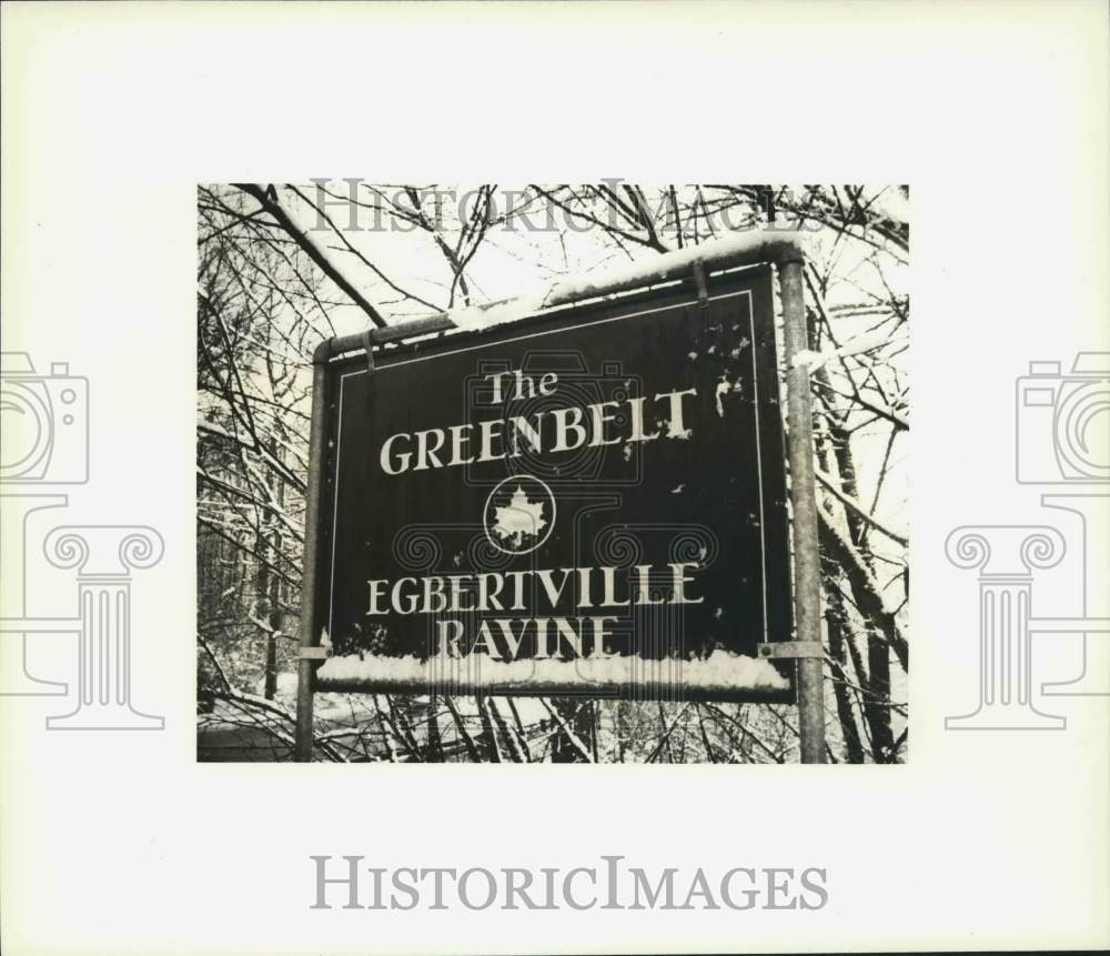 1990 Press Photo The Greenbelt Egbertville Ravine parkland sign, Egbertville - Historic Images