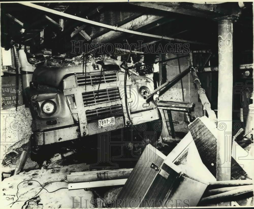 1979 Truck crashed through a basement wall - Historic Images