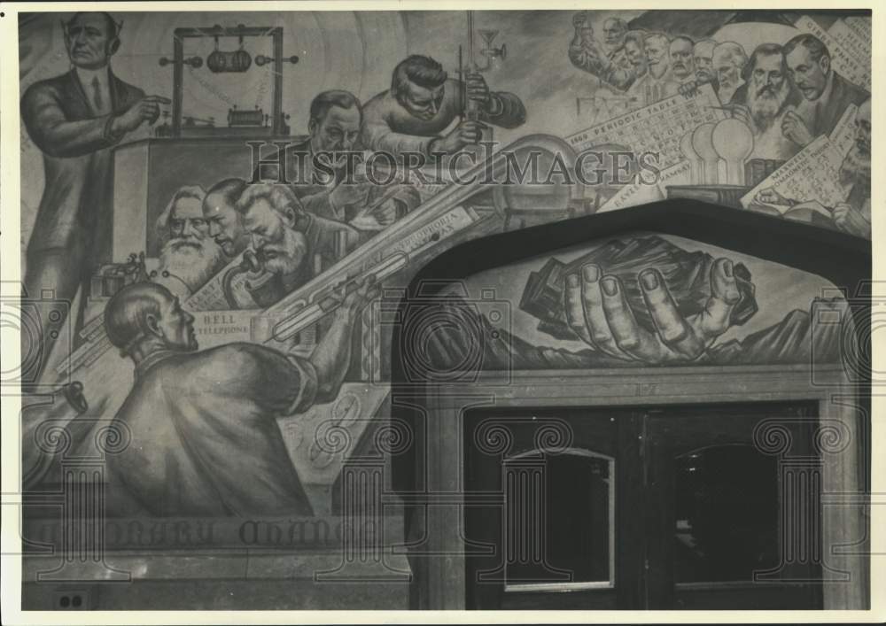 1991 Press Photo &quot;The History of Man&quot; mural at Brooklyn Technical High School - Historic Images