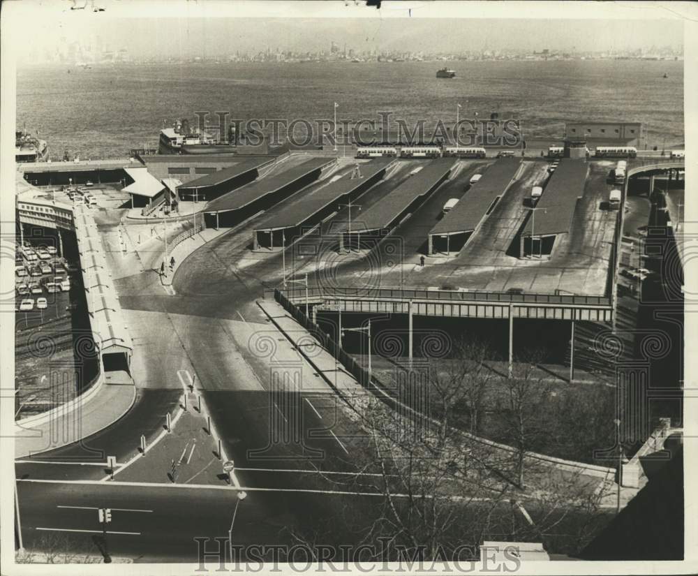 1968 Aerial view of the St. George ferry terminal on Staten Island - Historic Images