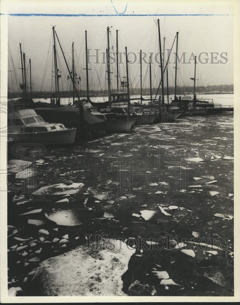 1984 Ice locks in boats at Nicholas Marina in Great Kills Harbor - Historic Images