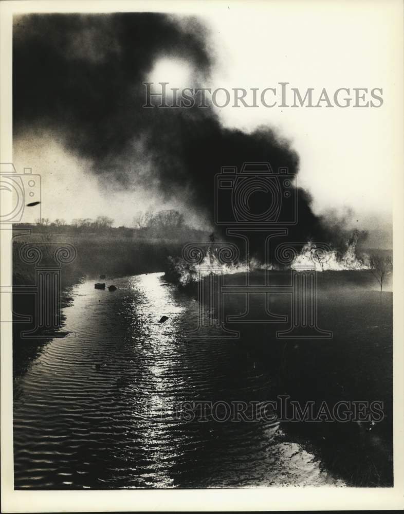 1982 Press Photo View of brush fire near a river - Historic Images