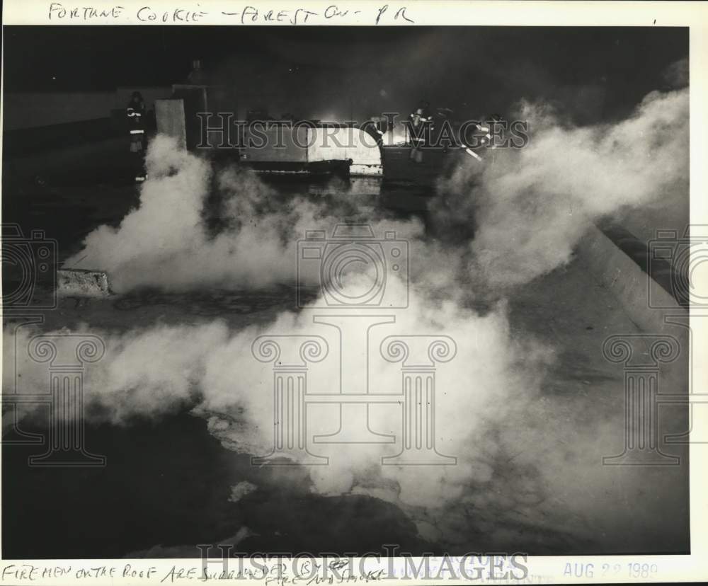 1989 Press Photo Firefighters at Fortune Cookie Restaurant fire, Forest Avenue - Historic Images