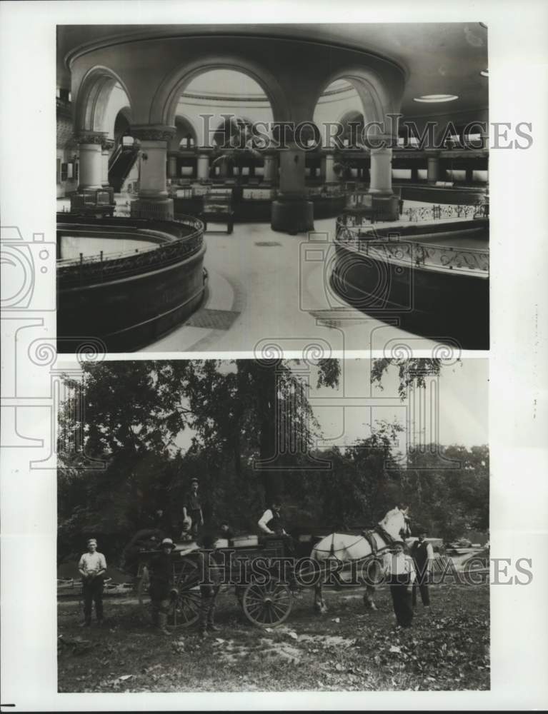 1902 Press Photo Interior of New York Aquarium at Castle Garden &amp; staff members - Historic Images